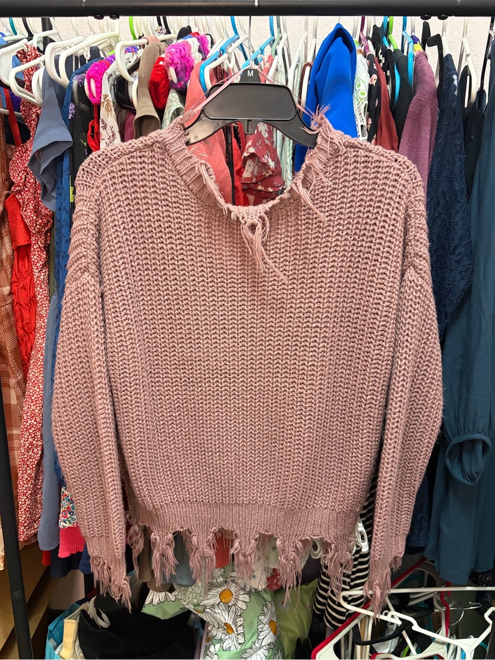 Love Tree Distressed V-Neck Sweater - Mauve - Picture 2 of 4